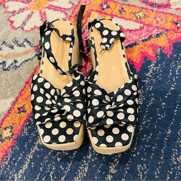 EUC Zara Platform Polka Dot Espadrille Wedges 7.5 - Picture 6 of 10